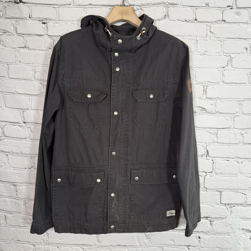Quicksilver Military Field Jacket Mens L Black Hooded Chore Barn Parka Y2K Coat